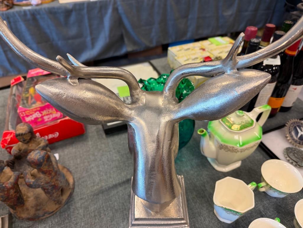 PAIR OF STRIKING SILVER-FINISHED METAL HEAD BUST DEER SCULPTURES FROM PIER-1 - 6