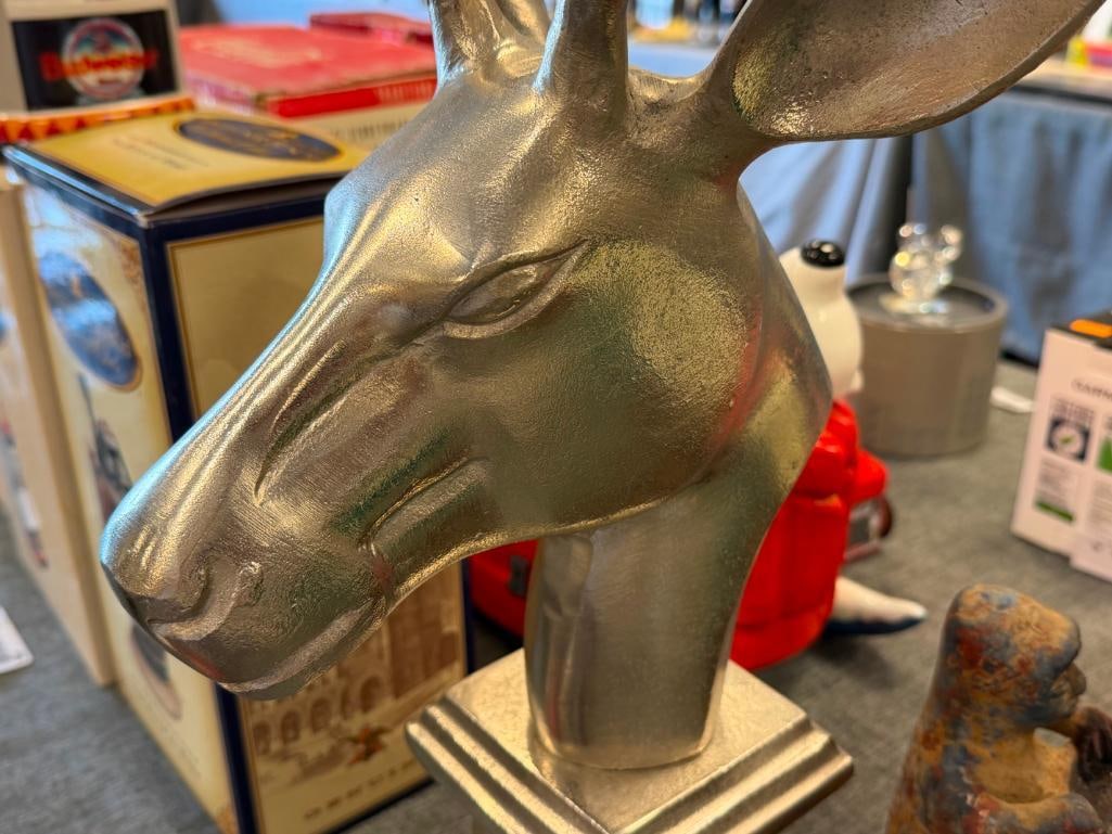 PAIR OF STRIKING SILVER-FINISHED METAL HEAD BUST DEER SCULPTURES FROM PIER-1 - 9