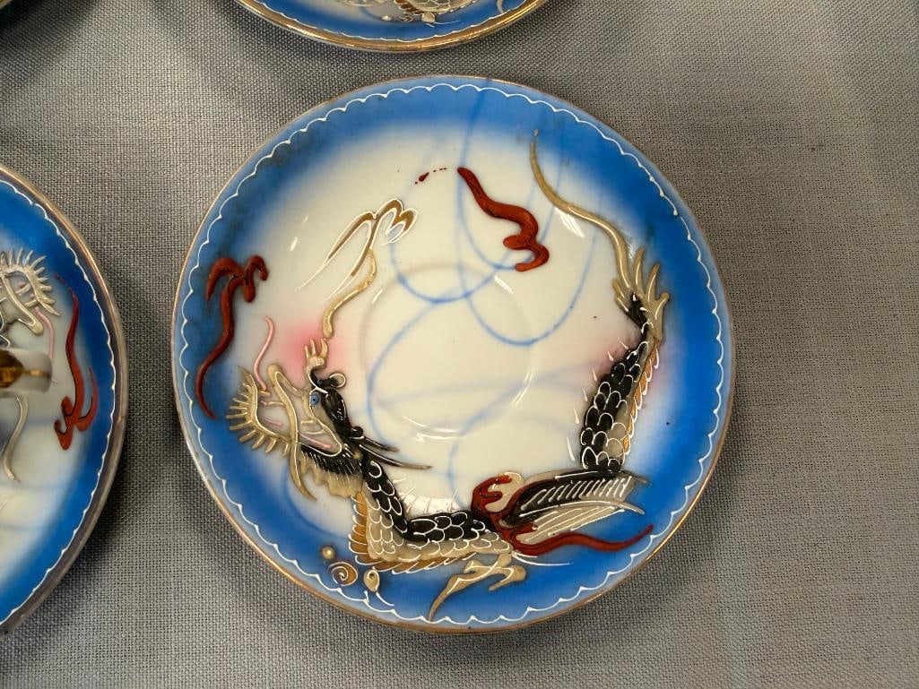 1950'S JAPANESE MORIAGE DRAGONWARE DEMITASSE CUPS AND SAUCERS - 3