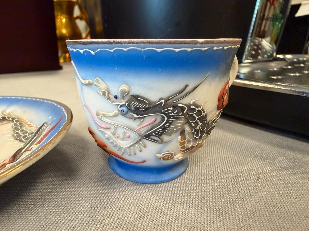 1950'S JAPANESE MORIAGE DRAGONWARE DEMITASSE CUPS AND SAUCERS - 7