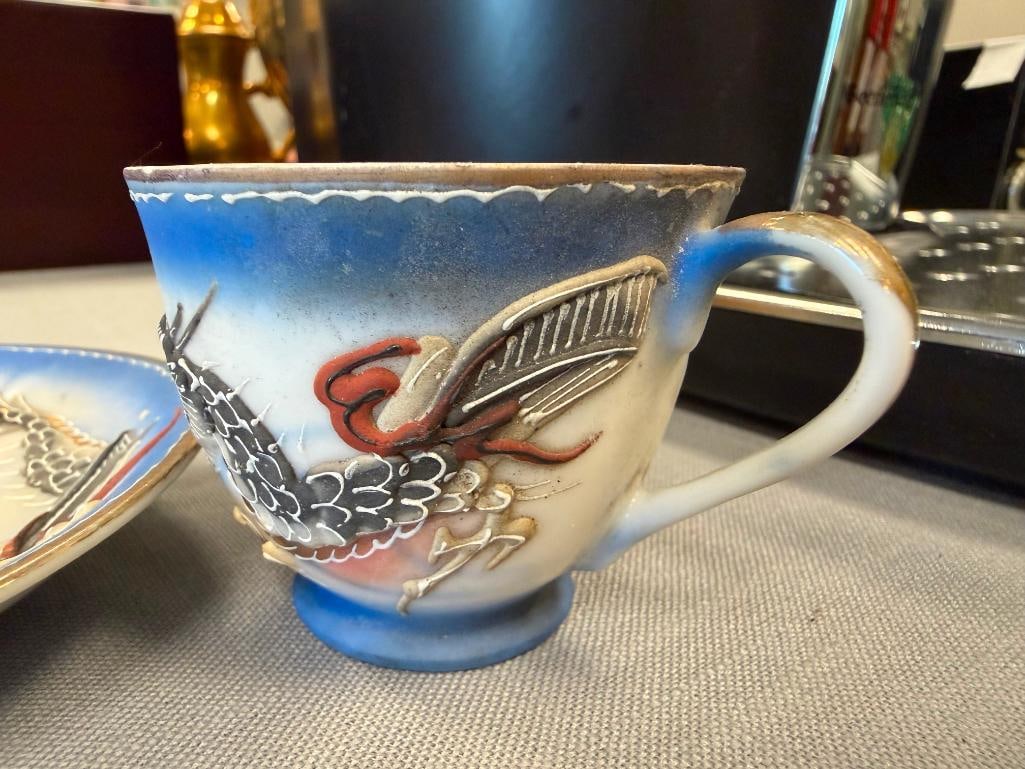 1950'S JAPANESE MORIAGE DRAGONWARE DEMITASSE CUPS AND SAUCERS - 8