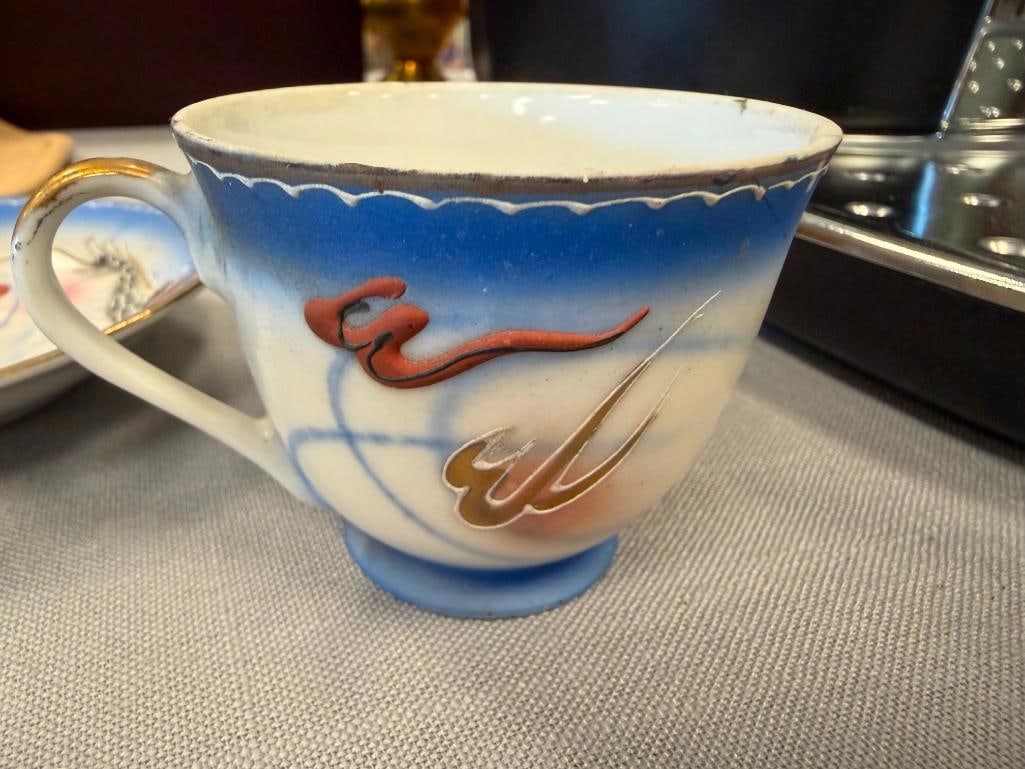 1950'S JAPANESE MORIAGE DRAGONWARE DEMITASSE CUPS AND SAUCERS - 9