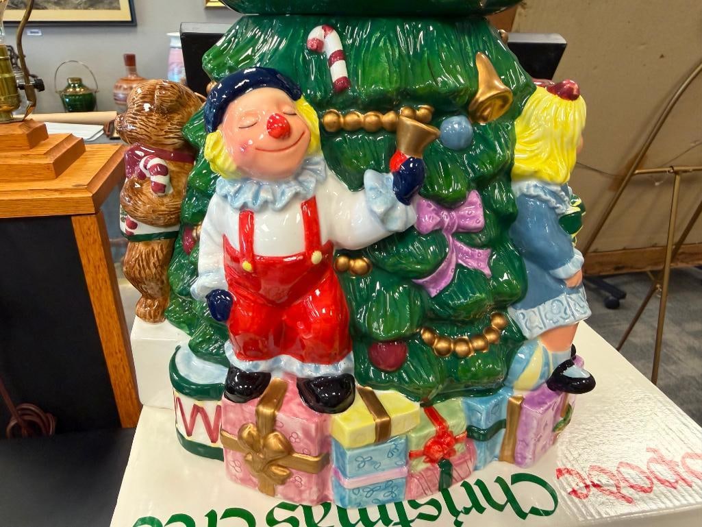SPODE CHRISTMAS TREE CERAMIC TOYS AROUND THE TREE COOKIE JAR WITH ORIGINAL BOX - 10