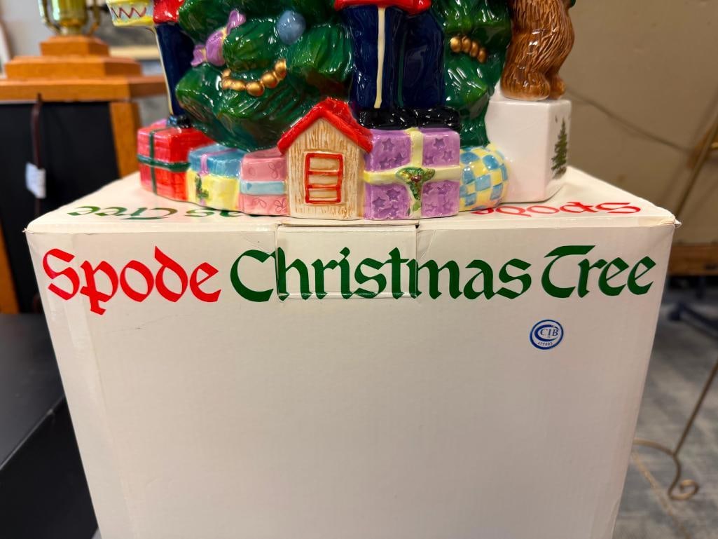 SPODE CHRISTMAS TREE CERAMIC TOYS AROUND THE TREE COOKIE JAR WITH ORIGINAL BOX - 3
