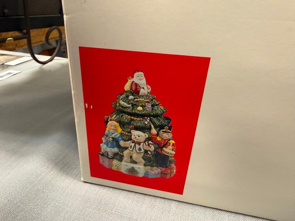 SPODE CHRISTMAS TREE CERAMIC TOYS AROUND THE TREE COOKIE JAR WITH ORIGINAL BOX - 7