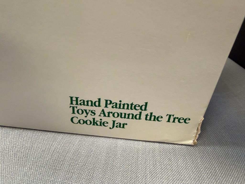SPODE CHRISTMAS TREE CERAMIC TOYS AROUND THE TREE COOKIE JAR WITH ORIGINAL BOX - 8
