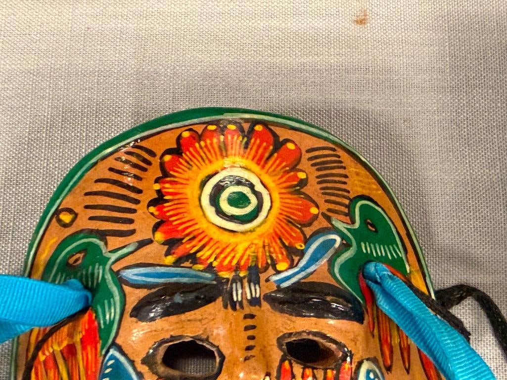THREE HAND CRAFTED TERRACOTTA MEXICAN FOLK ART WALL MASKS - 10