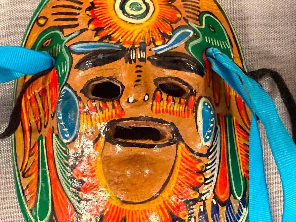 THREE HAND CRAFTED TERRACOTTA MEXICAN FOLK ART WALL MASKS - 11