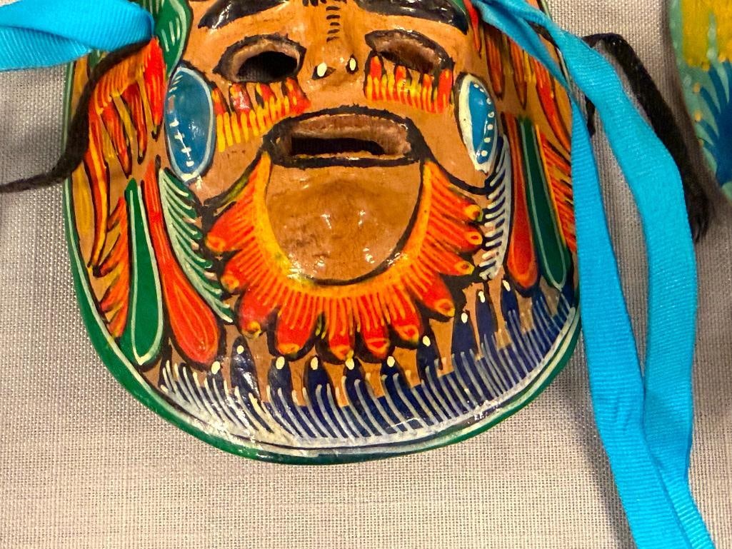THREE HAND CRAFTED TERRACOTTA MEXICAN FOLK ART WALL MASKS - 12