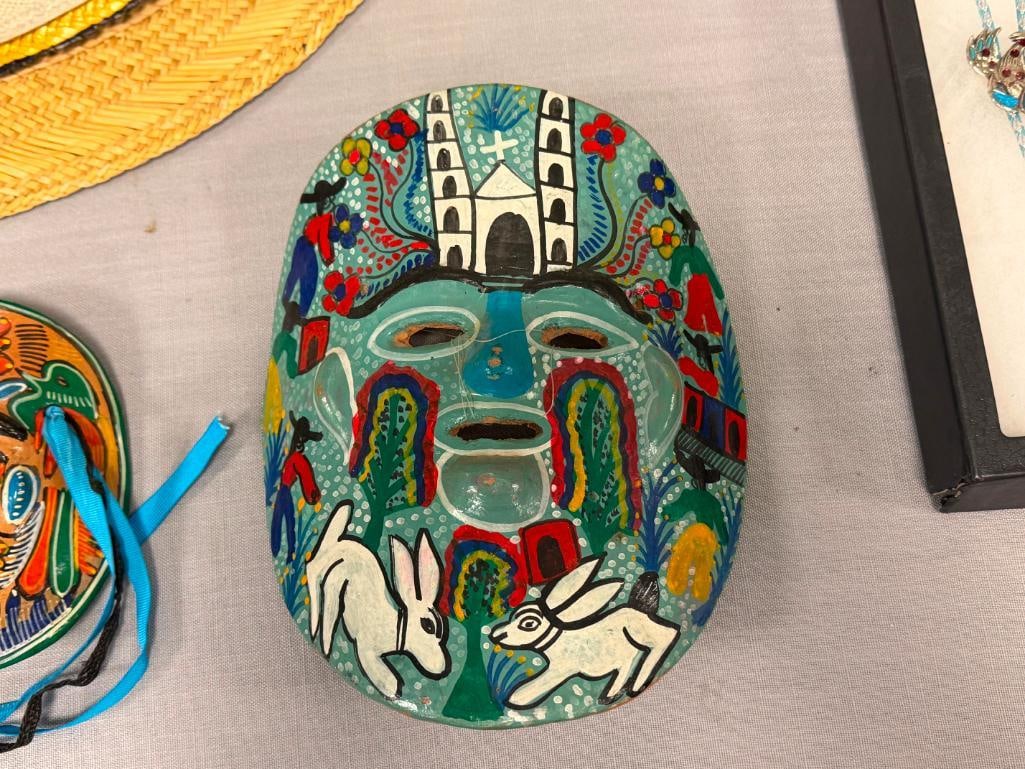 THREE HAND CRAFTED TERRACOTTA MEXICAN FOLK ART WALL MASKS - 14