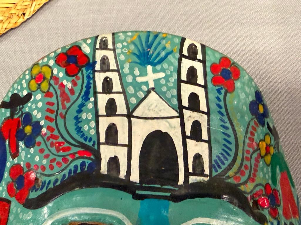 THREE HAND CRAFTED TERRACOTTA MEXICAN FOLK ART WALL MASKS - 15