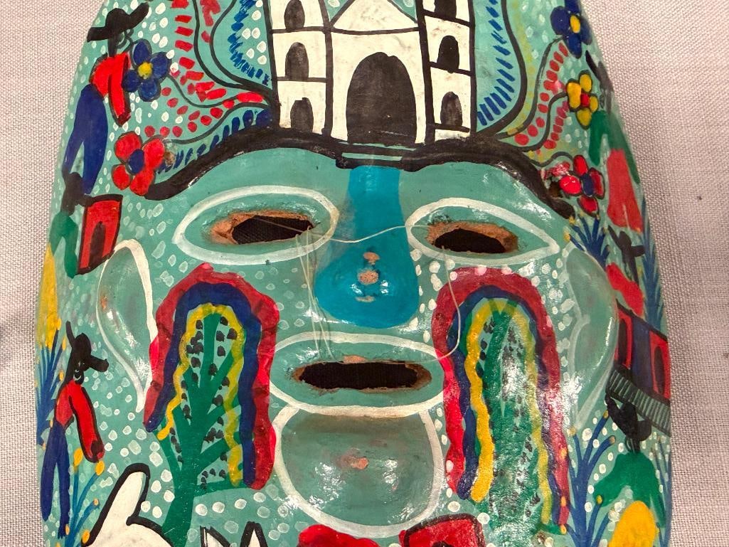 THREE HAND CRAFTED TERRACOTTA MEXICAN FOLK ART WALL MASKS - 16
