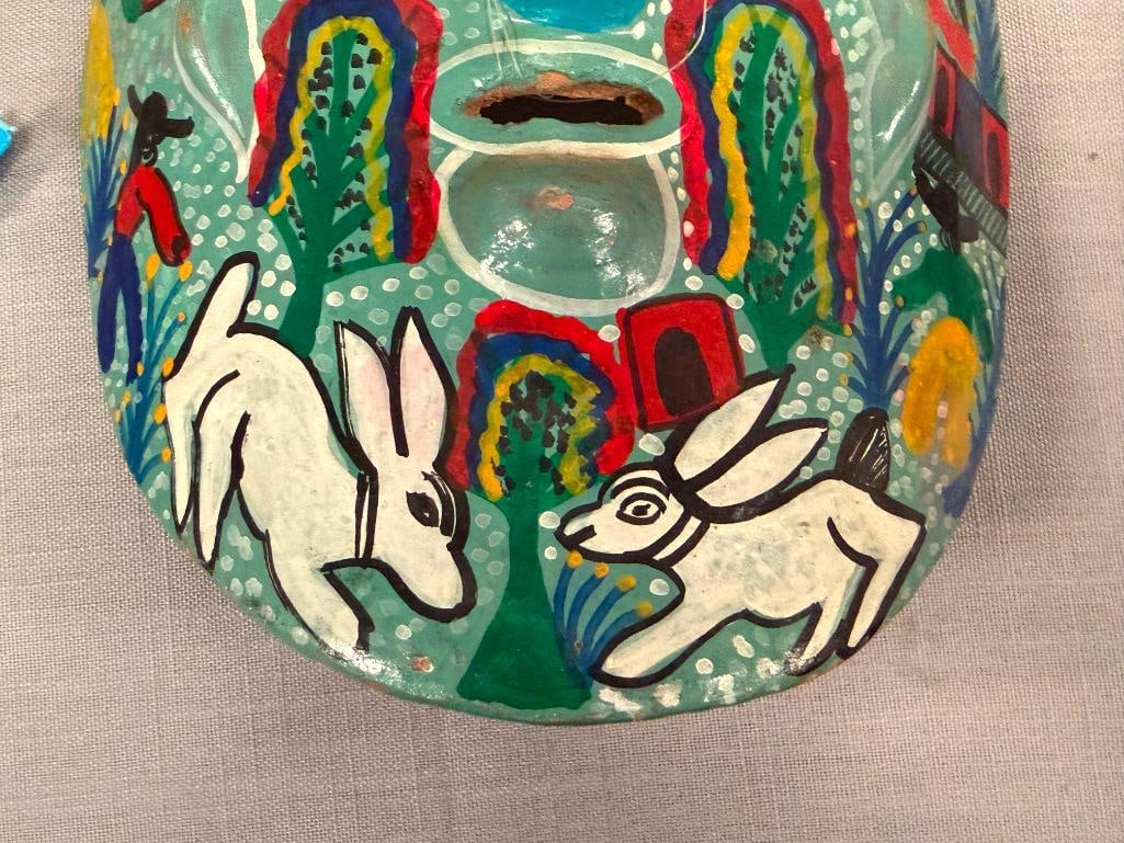 THREE HAND CRAFTED TERRACOTTA MEXICAN FOLK ART WALL MASKS - 17