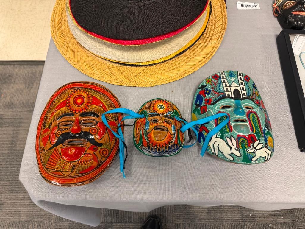 THREE HAND CRAFTED TERRACOTTA MEXICAN FOLK ART WALL MASKS - 2