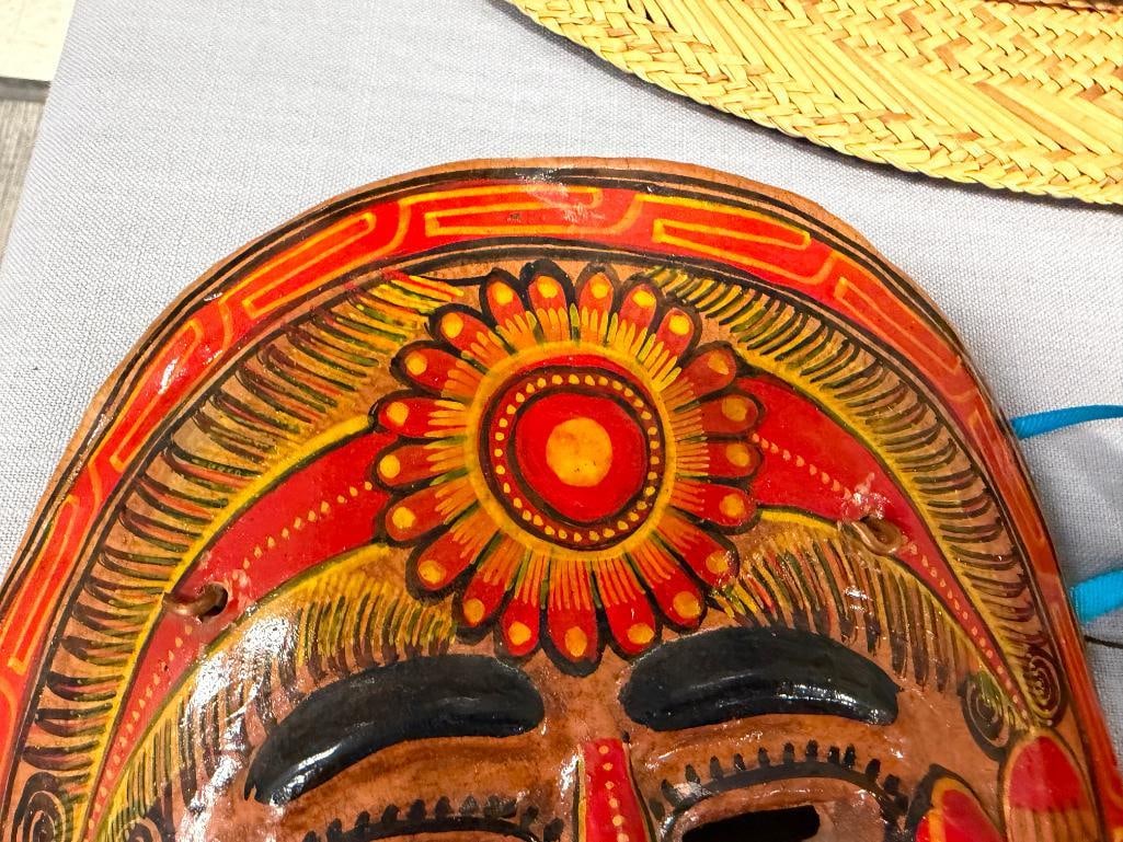 THREE HAND CRAFTED TERRACOTTA MEXICAN FOLK ART WALL MASKS - 4