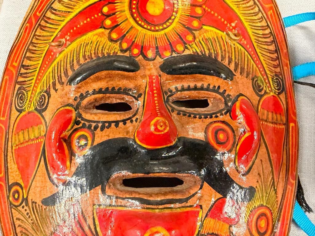 THREE HAND CRAFTED TERRACOTTA MEXICAN FOLK ART WALL MASKS - 5