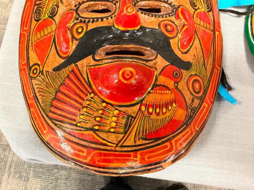 THREE HAND CRAFTED TERRACOTTA MEXICAN FOLK ART WALL MASKS - 6