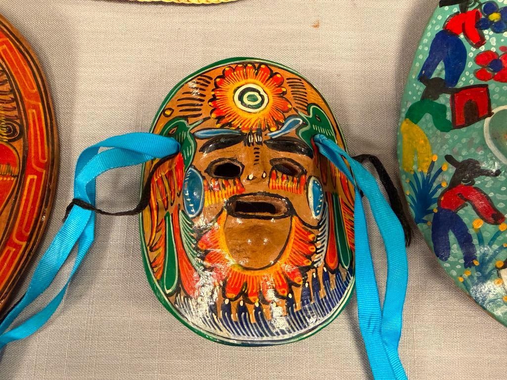 THREE HAND CRAFTED TERRACOTTA MEXICAN FOLK ART WALL MASKS - 8