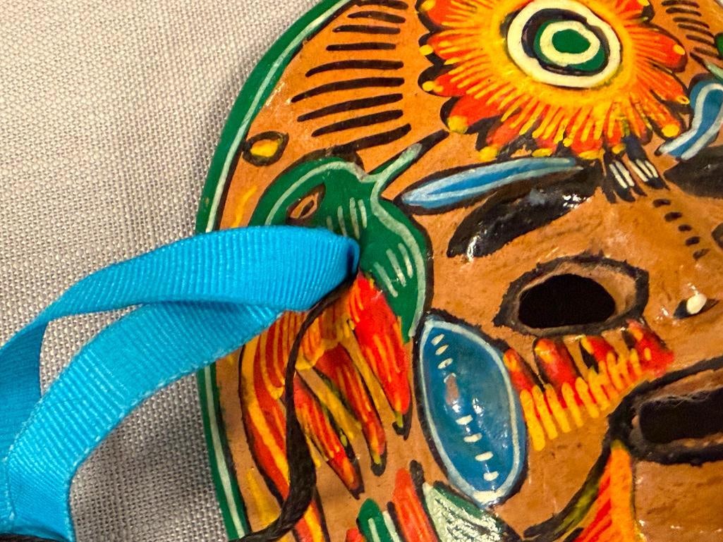 THREE HAND CRAFTED TERRACOTTA MEXICAN FOLK ART WALL MASKS - 9