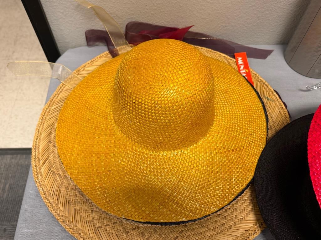 NINE WOMENS WOVEN STRAW FASHION HATES DYED IN VARIOUS COLORS - 5