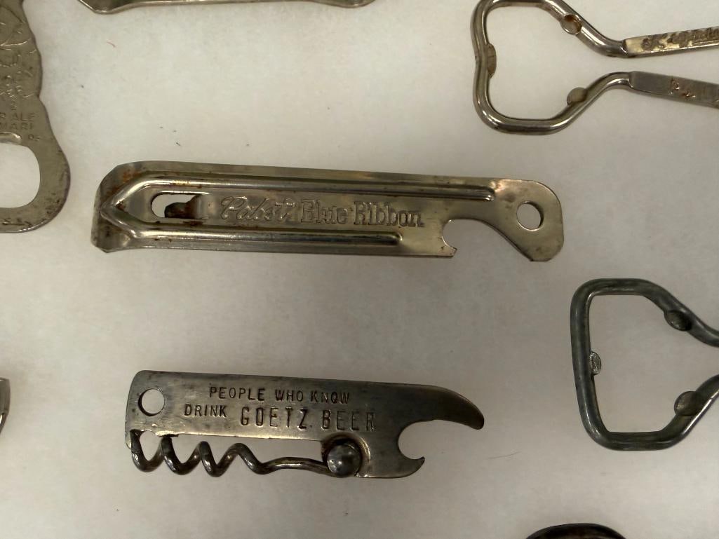 16 VINTAGE ADVERTISEMENT BOTTLE / CAN OPENERS HEINZ, WHITE ROCK WATER, HAMMS, GOETZ BEER, COCA-COLA - 10