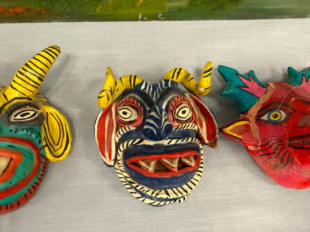 EIGHT MEXICAN FOLK ART TERRACOTA AND GOURD HAND CRAFTED MASKS INCLUDING SEVERAL DIABLO MASKS - 10