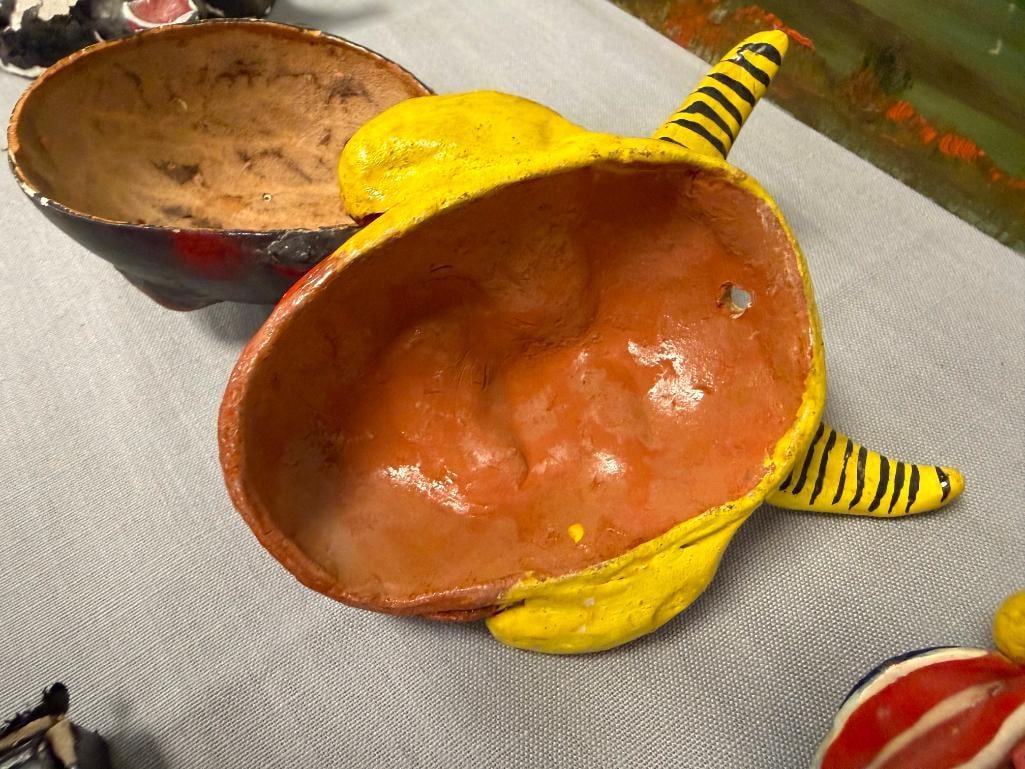 EIGHT MEXICAN FOLK ART TERRACOTA AND GOURD HAND CRAFTED MASKS INCLUDING SEVERAL DIABLO MASKS - 14