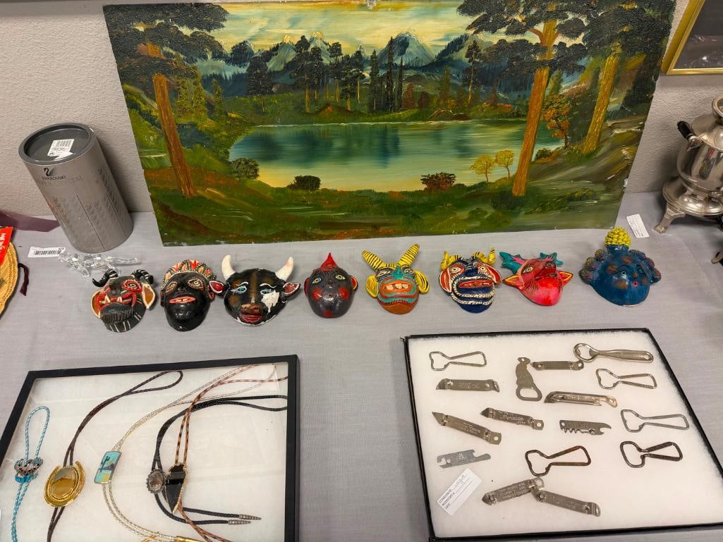 EIGHT MEXICAN FOLK ART TERRACOTA AND GOURD HAND CRAFTED MASKS INCLUDING SEVERAL DIABLO MASKS - 2