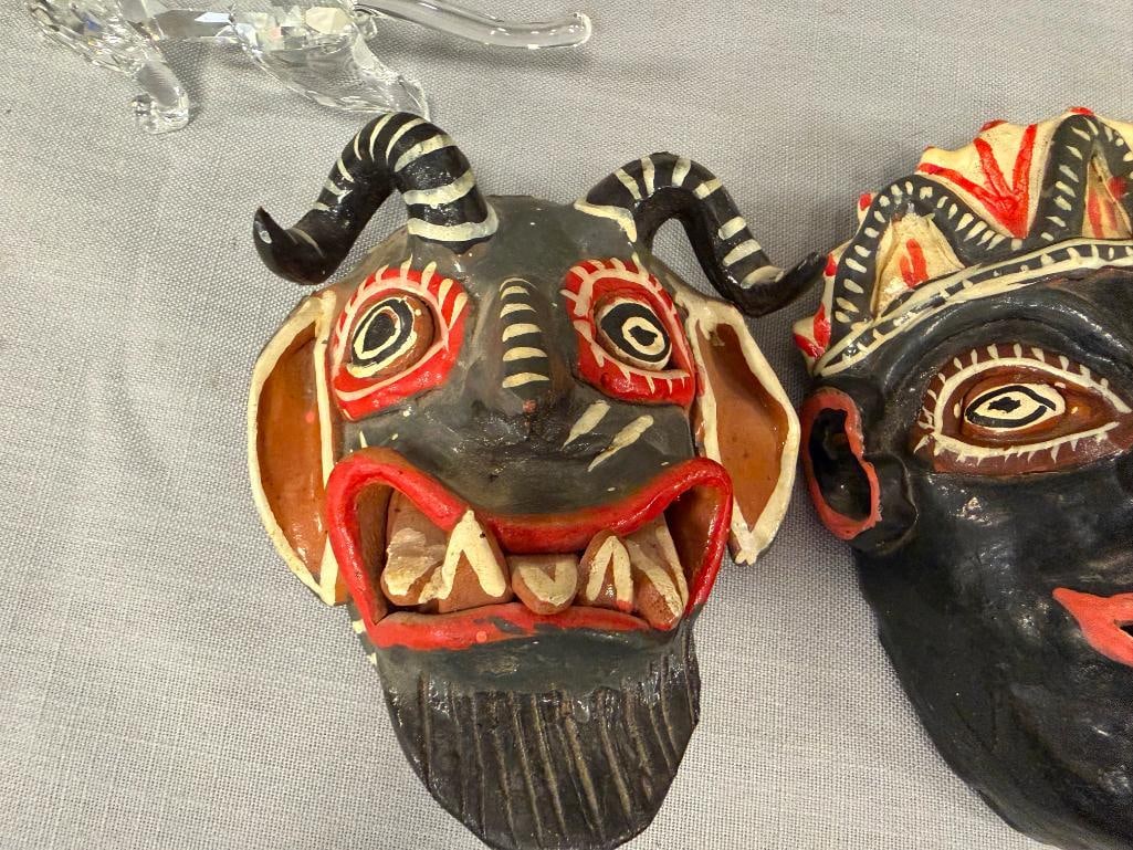 EIGHT MEXICAN FOLK ART TERRACOTA AND GOURD HAND CRAFTED MASKS INCLUDING SEVERAL DIABLO MASKS - 3
