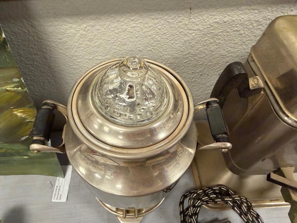 THREE VINTAGE KITCHEN APPLIANCES EDICRAFT SIPHONATOR, ELECTRIC WAFFLE IRON, AND PERCOLATOR - 16