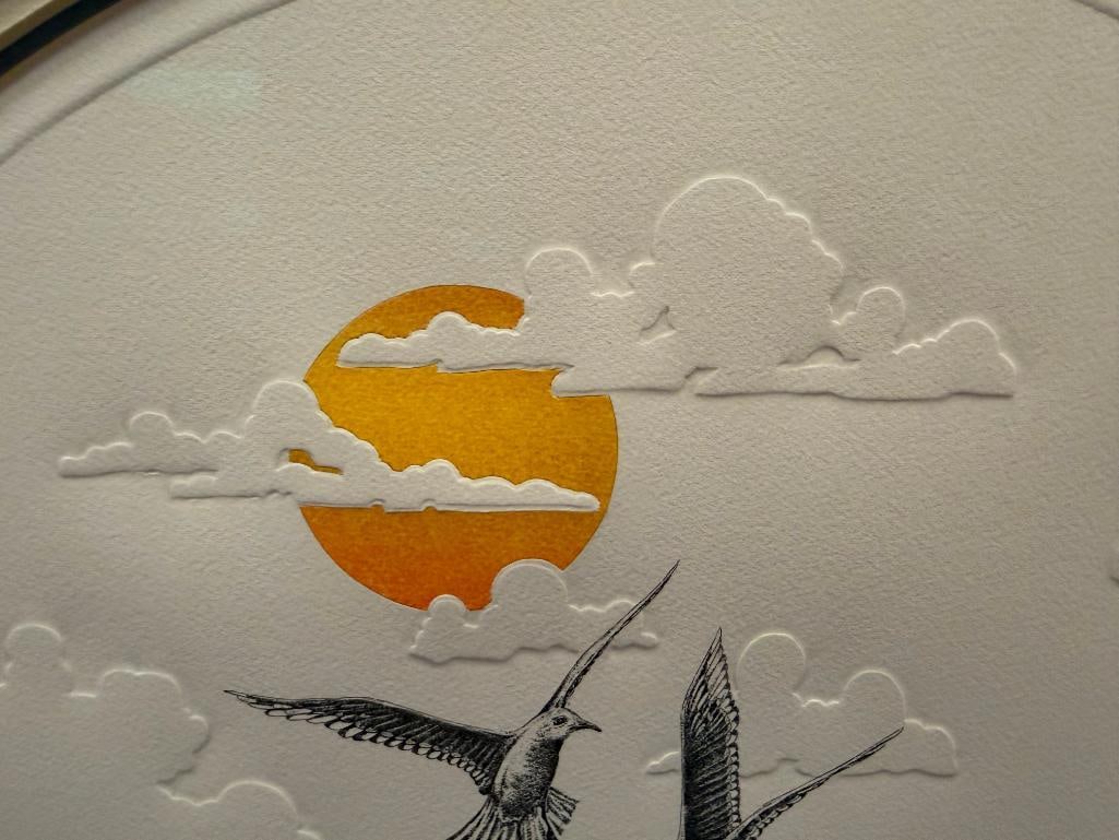 FRANK BRAY EMBOSSED COASTAL PRINT WITH SEAGULLS OVER ROCKY OUTCROP AND WAVES - 5