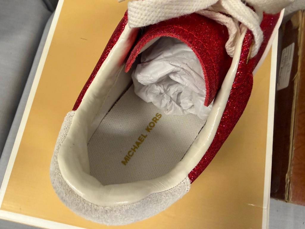 MICHAEL KORS WOMENS DESIGNER SNEAKERS DOTTIE LACE UP GLITTER LEATHER SIZE 7.5 NEW IN THE BOX - 10