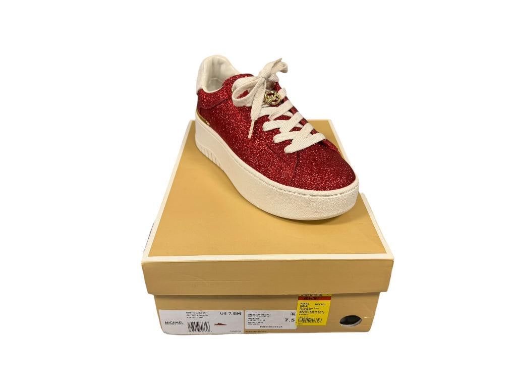 MICHAEL KORS WOMENS DESIGNER SNEAKERS DOTTIE LACE UP GLITTER LEATHER SIZE 7.5 NEW IN THE BOX: NEW WOMANS DESIGNER SHOES