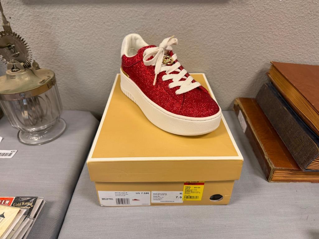 MICHAEL KORS WOMENS DESIGNER SNEAKERS DOTTIE LACE UP GLITTER LEATHER SIZE 7.5 NEW IN THE BOX - 2
