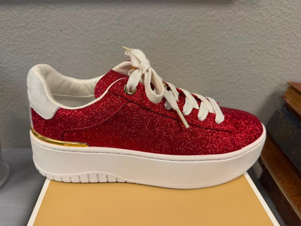 MICHAEL KORS WOMENS DESIGNER SNEAKERS DOTTIE LACE UP GLITTER LEATHER SIZE 7.5 NEW IN THE BOX - 3