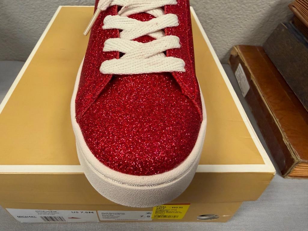 MICHAEL KORS WOMENS DESIGNER SNEAKERS DOTTIE LACE UP GLITTER LEATHER SIZE 7.5 NEW IN THE BOX - 4