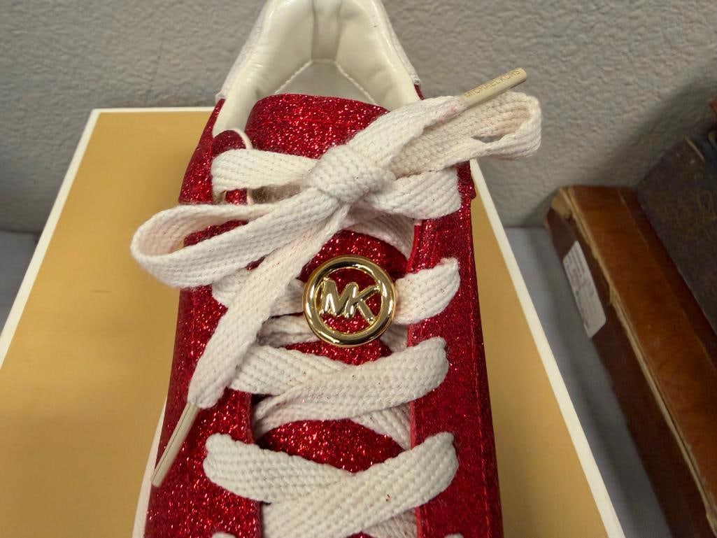 MICHAEL KORS WOMENS DESIGNER SNEAKERS DOTTIE LACE UP GLITTER LEATHER SIZE 7.5 NEW IN THE BOX - 5