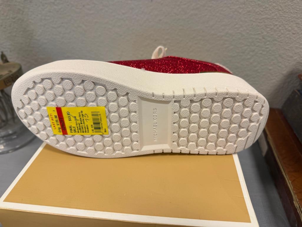 MICHAEL KORS WOMENS DESIGNER SNEAKERS DOTTIE LACE UP GLITTER LEATHER SIZE 7.5 NEW IN THE BOX - 6