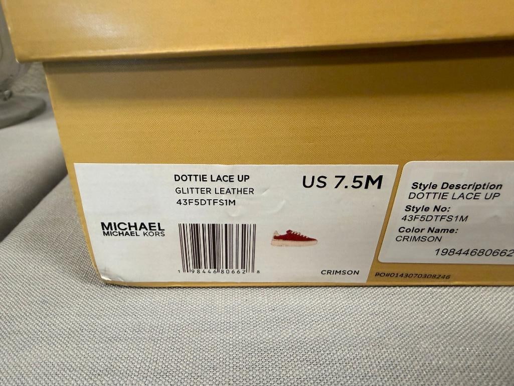 MICHAEL KORS WOMENS DESIGNER SNEAKERS DOTTIE LACE UP GLITTER LEATHER SIZE 7.5 NEW IN THE BOX - 7
