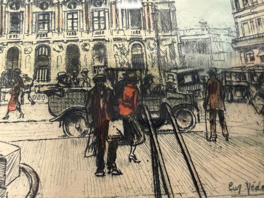 EUGENE-LOUIS VEDER FRENCH ARTIST HAND COLORED ETCHINGS STAMPED MUSEE LOUVRE CHALCOGRAPHIE - 11