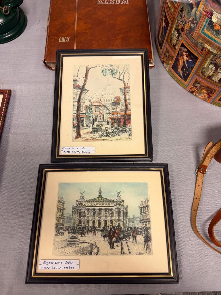 EUGENE-LOUIS VEDER FRENCH ARTIST HAND COLORED ETCHINGS STAMPED MUSEE LOUVRE CHALCOGRAPHIE - 2