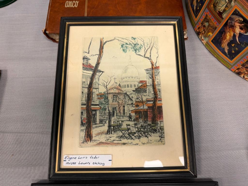 EUGENE-LOUIS VEDER FRENCH ARTIST HAND COLORED ETCHINGS STAMPED MUSEE LOUVRE CHALCOGRAPHIE - 3