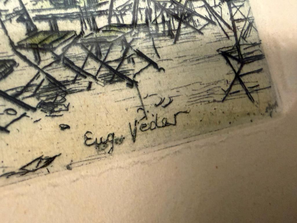 EUGENE-LOUIS VEDER FRENCH ARTIST HAND COLORED ETCHINGS STAMPED MUSEE LOUVRE CHALCOGRAPHIE - 4