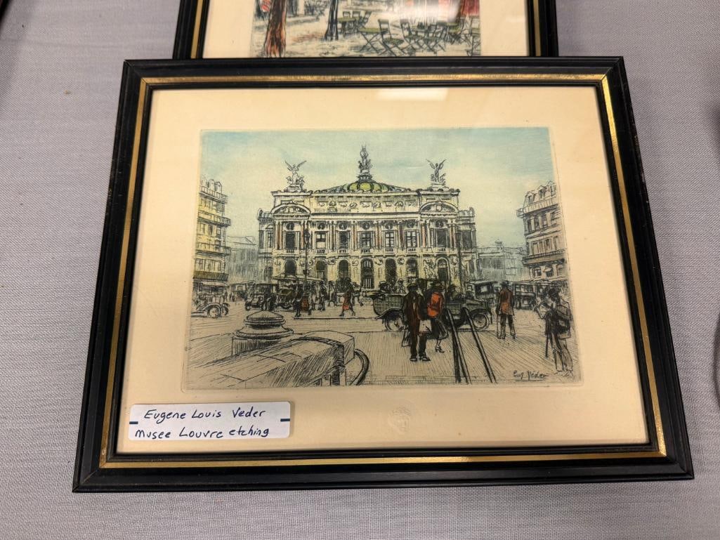 EUGENE-LOUIS VEDER FRENCH ARTIST HAND COLORED ETCHINGS STAMPED MUSEE LOUVRE CHALCOGRAPHIE - 8
