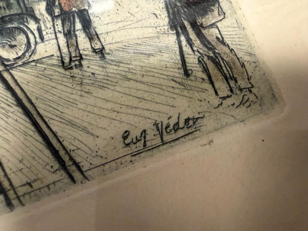EUGENE-LOUIS VEDER FRENCH ARTIST HAND COLORED ETCHINGS STAMPED MUSEE LOUVRE CHALCOGRAPHIE - 9