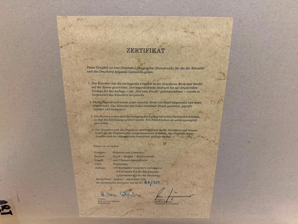 " ERINNERUNG " SIGNED AND NUMBERED LIMITED EDITION LITHOGRAPH BY GERMAN ARTIST HUBERTUS VON LOBBE... - 10