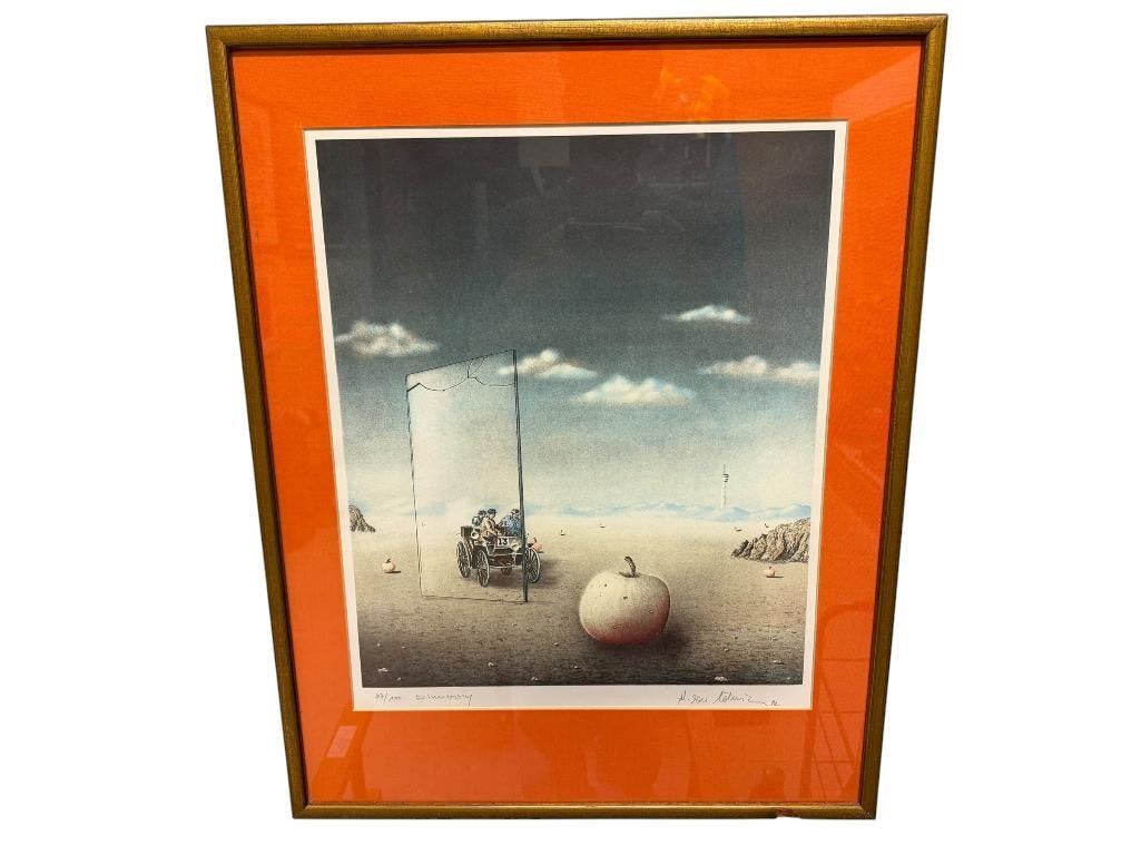" ERINNERUNG " SIGNED AND NUMBERED LIMITED EDITION LITHOGRAPH BY GERMAN ARTIST HUBERTUS VON LOBBE...: INCLUDES CERTIFICATE OF AUTHENTICITY ON BACK, PRINTED BY MANFRED HILGELOW, 1982, FRAMED WITH GLASS AND DOUBLE MATTED, NUMBERED 87/150, SIGNED BY ARTIST IN LOWER RIGHT, CERTIFICATE IS IN GERMAN 20 1/2"