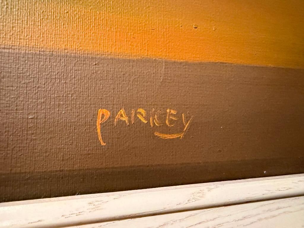 ORIGINAL OIL ON CANVAS PAINTING OF STILL LIFE FRUITS BASKET AND WINE SIGNED BY ARTIST " PARKEY " - 3