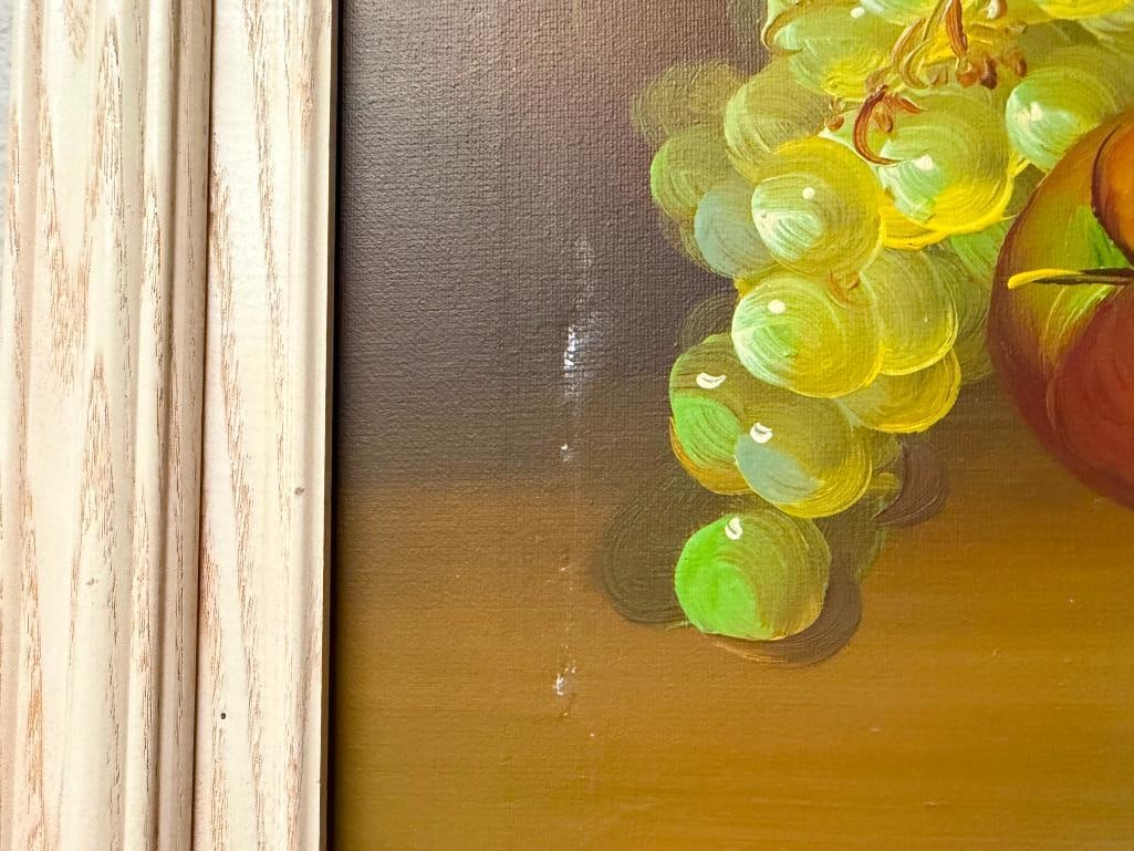 ORIGINAL OIL ON CANVAS PAINTING OF STILL LIFE FRUITS BASKET AND WINE SIGNED BY ARTIST " PARKEY " - 5