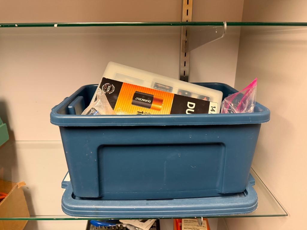 SMALL TUB FULL OF ASSORTED BATTERIES INCLUDING TWO DURACELL 14 PACK D BATTERIES - 2